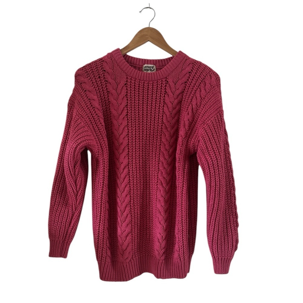 Gerard Works Fuchsia Cable Knit Long Sleeve Sweater Like New sz M